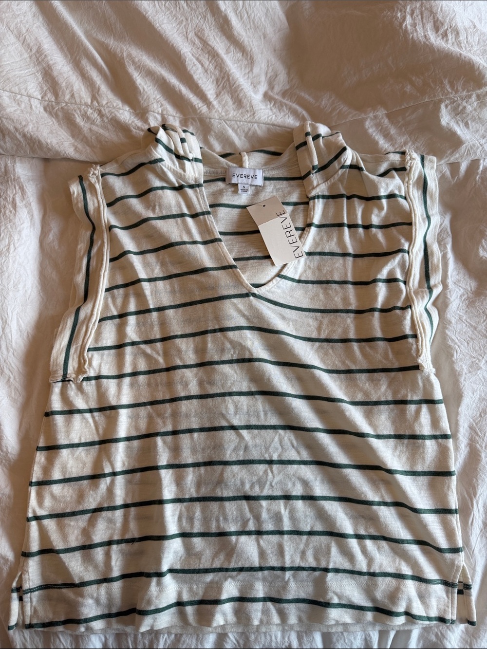 Evereve Cream Tank with Green Stripe Hooded tank